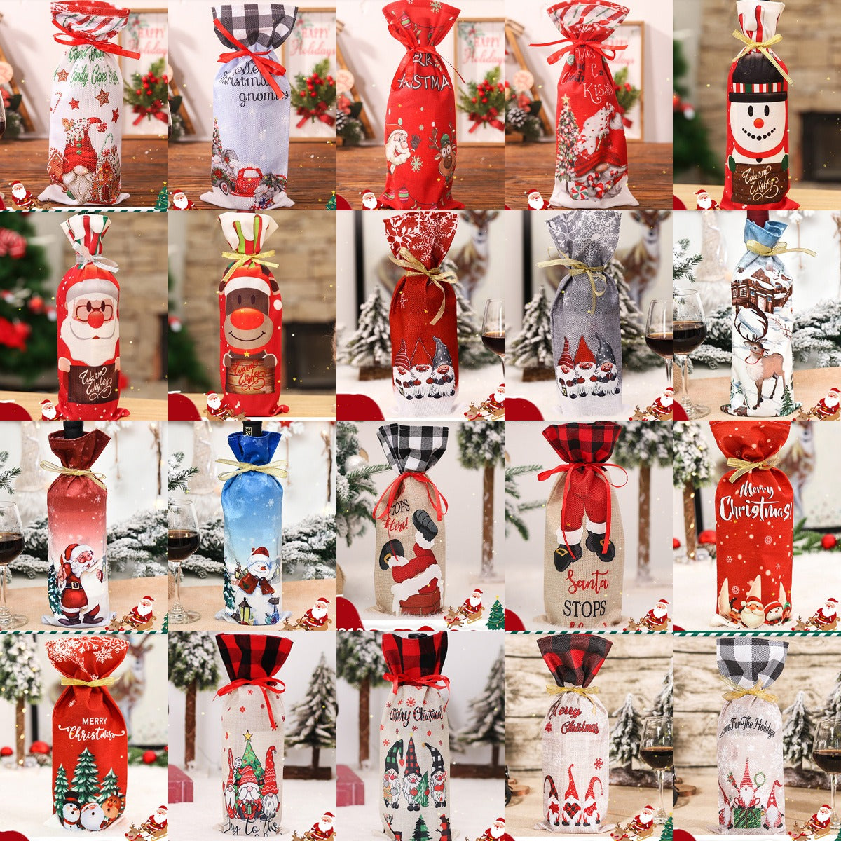 Festive Holiday Wine Bottle Gift Bags - Santa & Winter Themes from Mish Mash Market