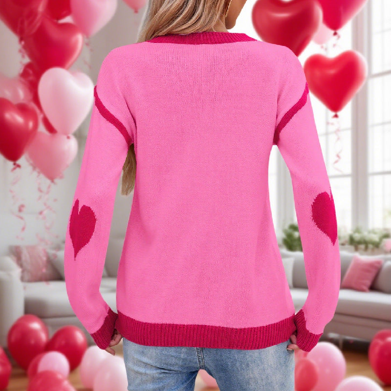 Heart Patch Knit Sweater - Women's Casual Round Neck Pullover from Mish Mash Market