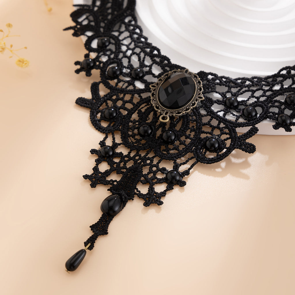 Gothic Victorian Lace Choker Necklace – Geometric Halloween Collarbone Chain from Mish Mash Market