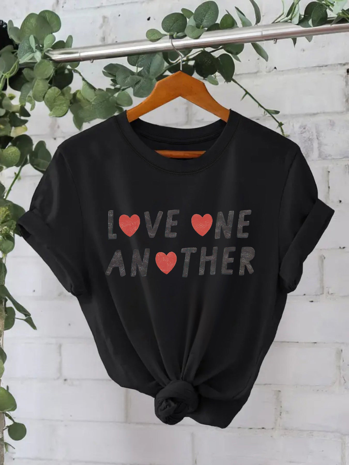 Women’s Love One Another Short Sleeve T-Shirt – Casual Crew Neck Graphic Pullover Top