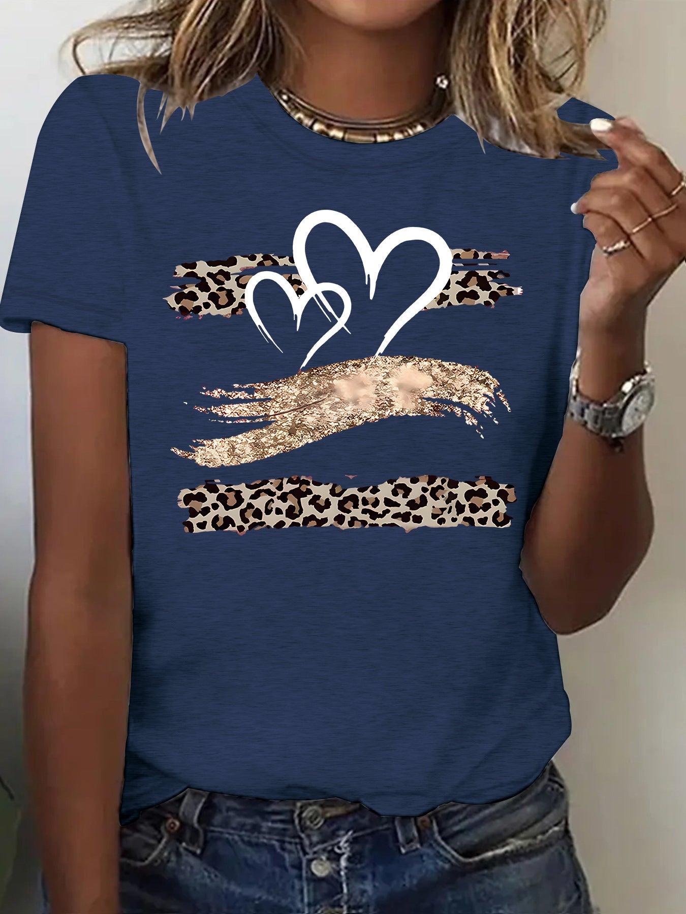 Leopard Heart Graphic Tee – Women's Casual Short Sleeve Love T-Shirt from Mish Mash Market