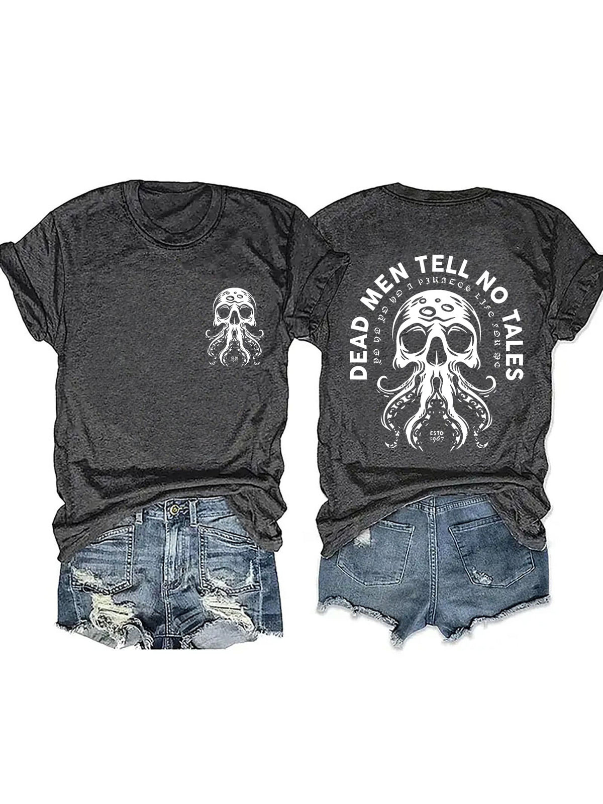 Halloween Octopus Skull Dead Men Tell No Tales Graphic Tee from Mish Mash Market