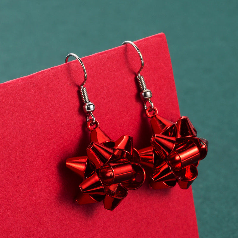 Christmas Gift Metallic Ribbon Bow Earrings