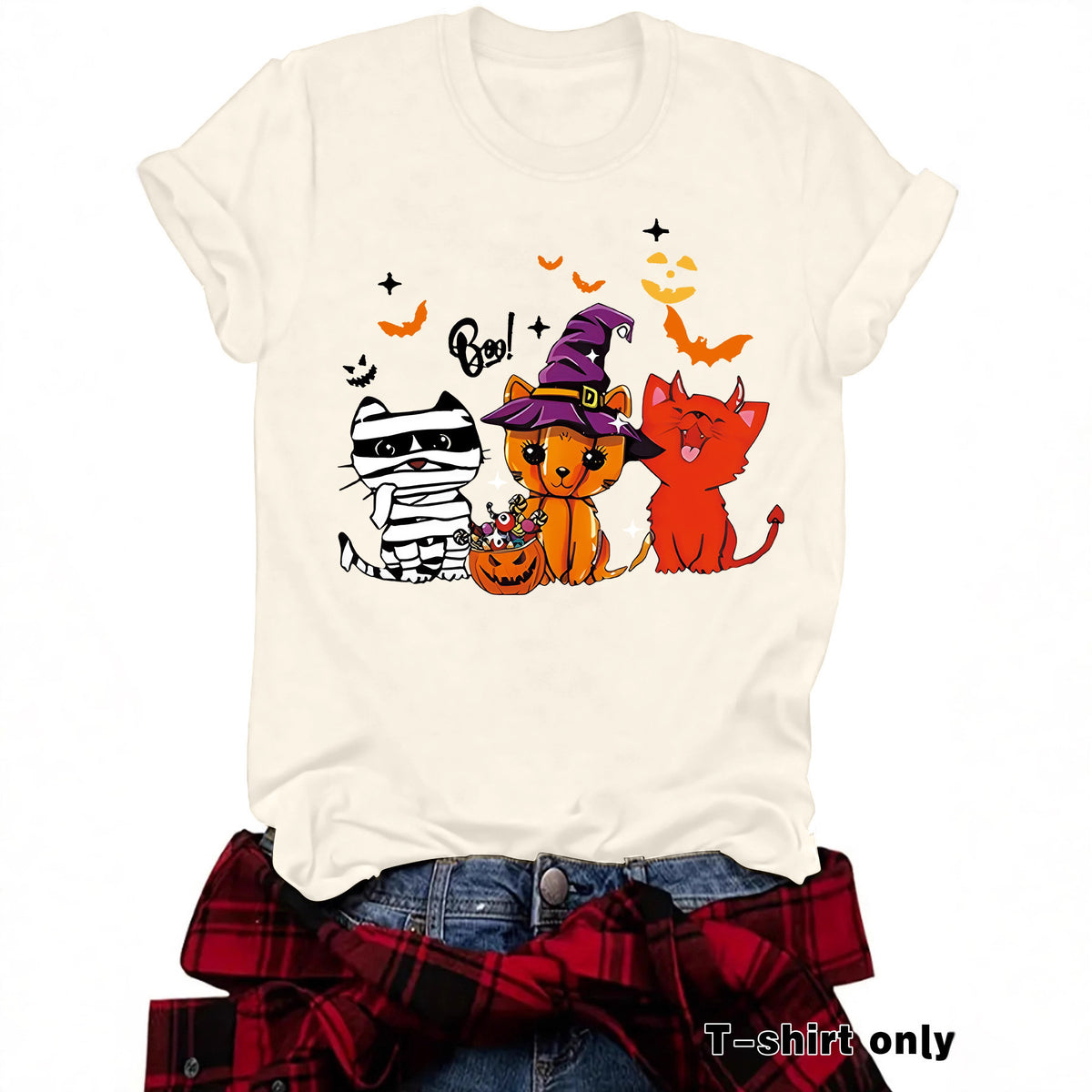Three Halloween Cats Graphic Short Sleeve T-Shirt from Mish Mash Market