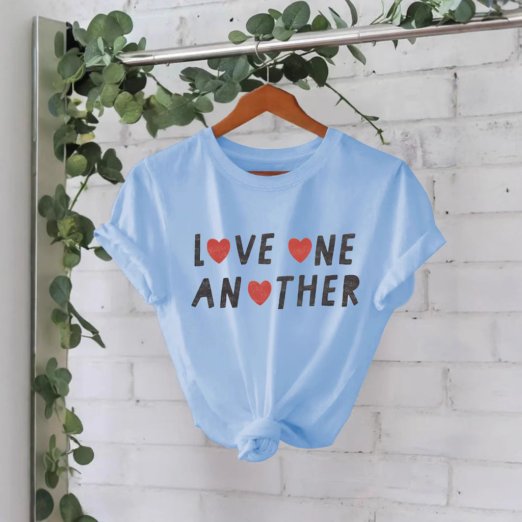 Women’s Love One Another Short Sleeve T-Shirt – Casual Crew Neck Graphic Pullover Top from Mish Mash Market