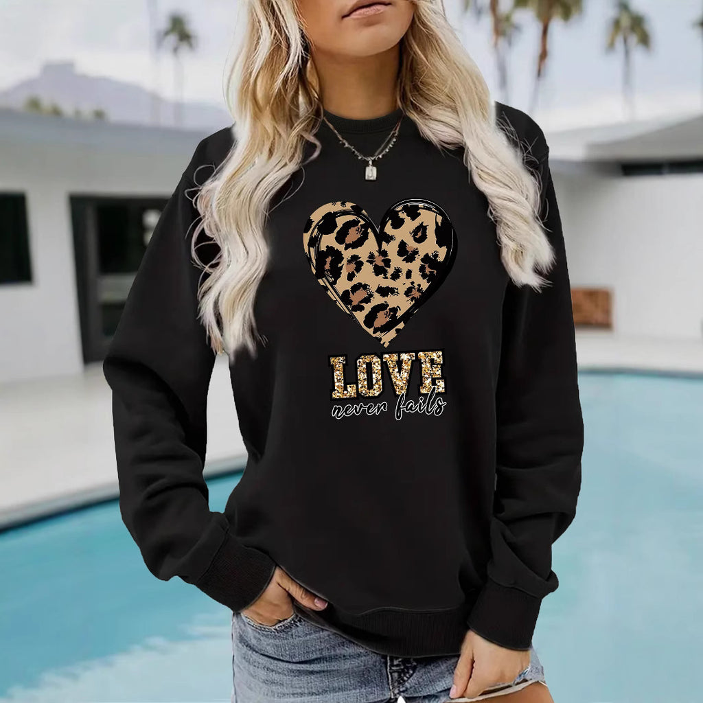 Love Never Fails Leopard Print Hoodie - Aesthetic Women’s Graphic Sweatshirt from Mish Mash Market