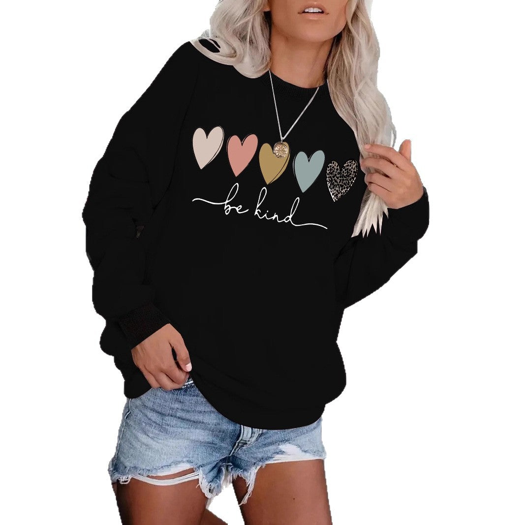 Be Kind Leopard Heart Graphic Sweatshirt - Women's Casual Black Pullover from Mish Mash Market
