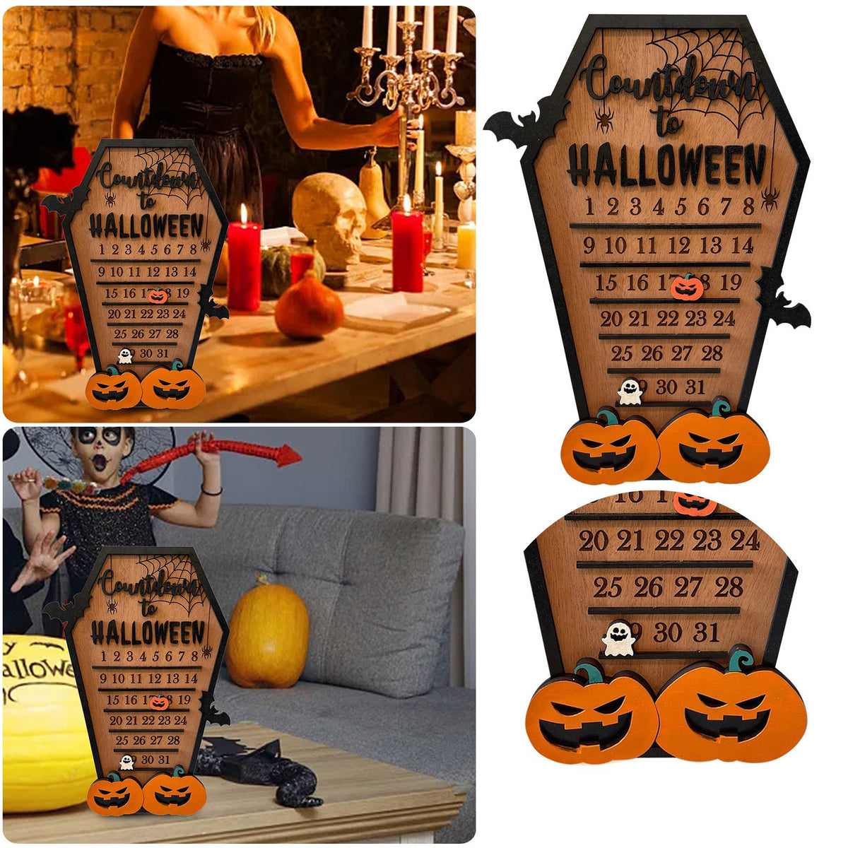 Wooden Halloween Countdown Calendar Tabletop Decoration from Mish Mash Market