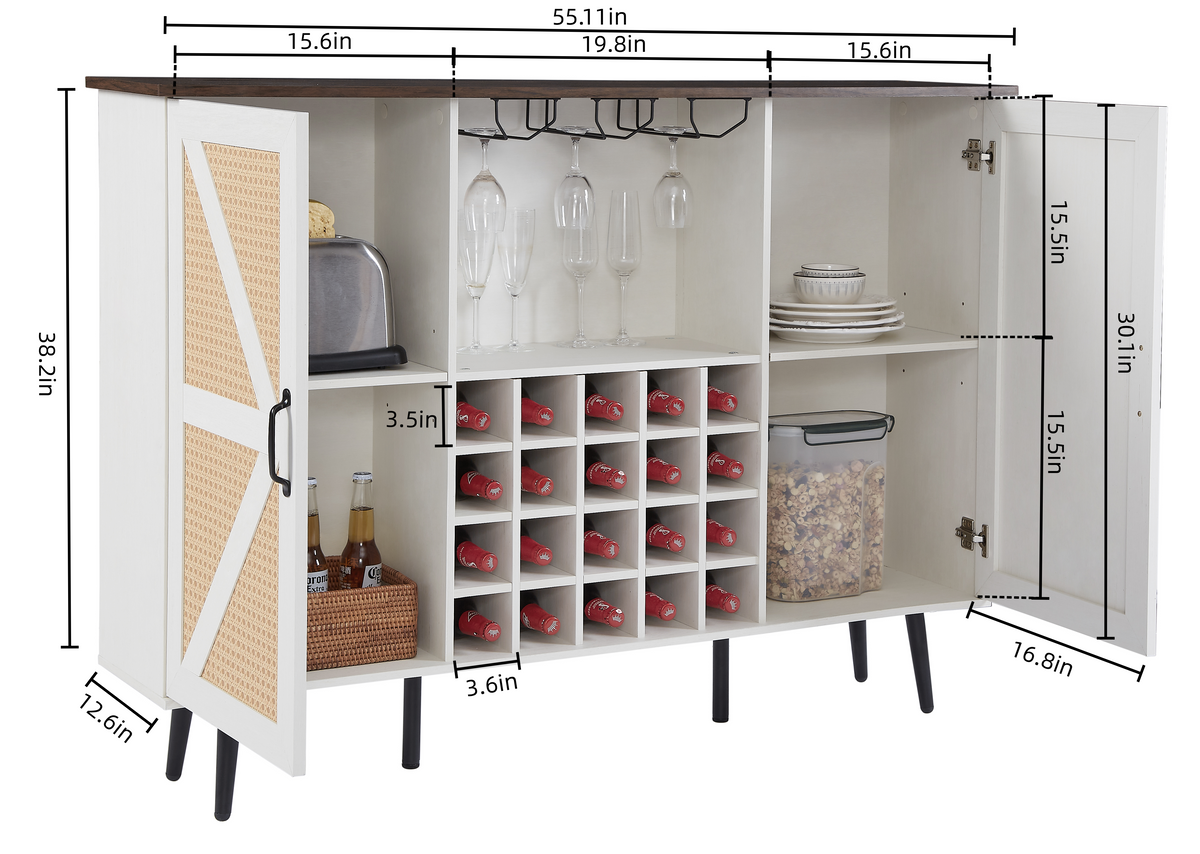 White Faux Rattan Barn Door Wine Cabinet from Mish Mash Market