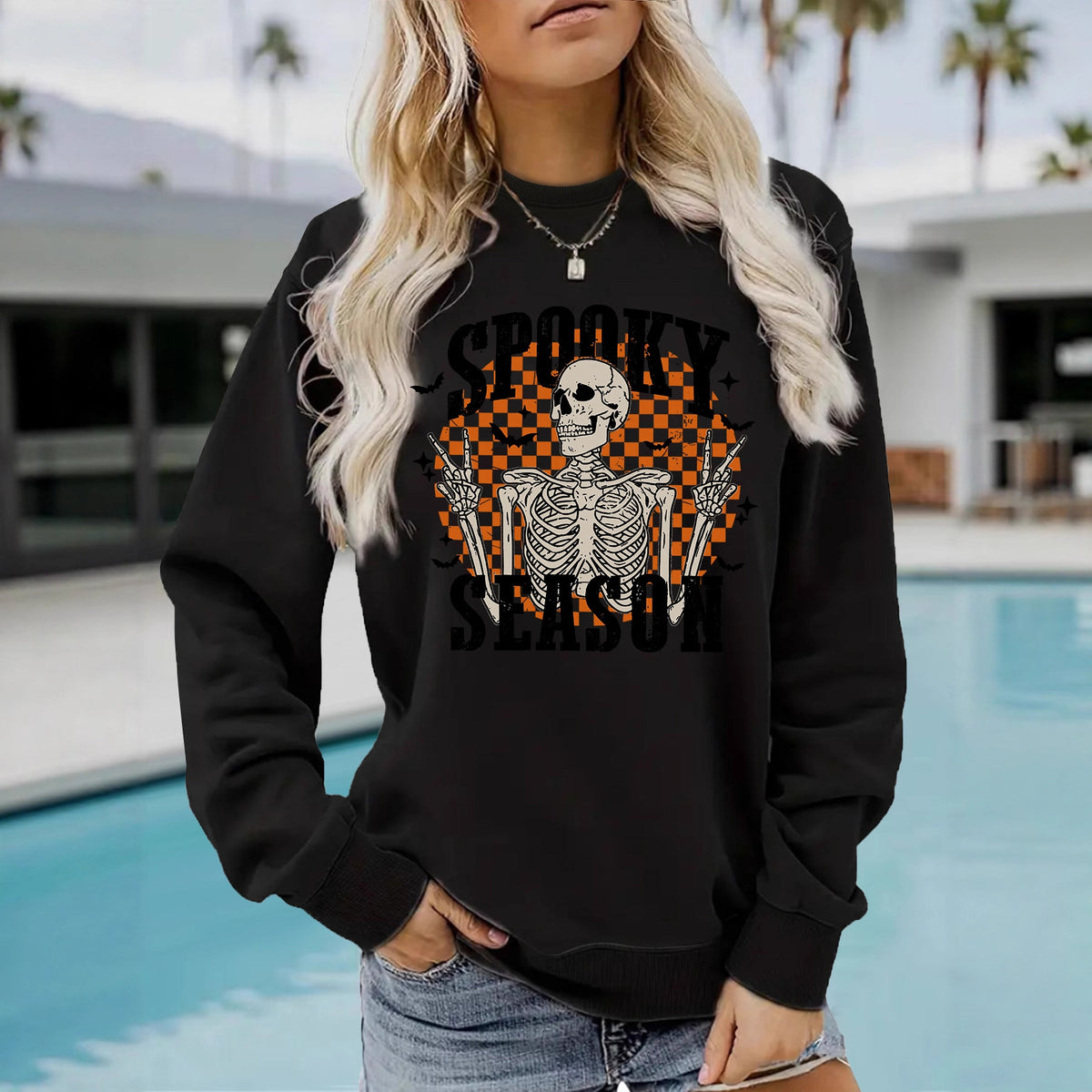 Halloween Spooky Season Skeleton Printed Pullover Hoodie from Mish Mash Market