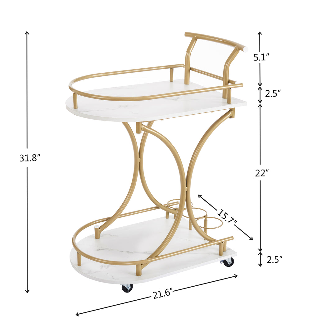 2-Tier Industrial Gold Bar Cart – Mobile Wine & Beverage Serving Trolley