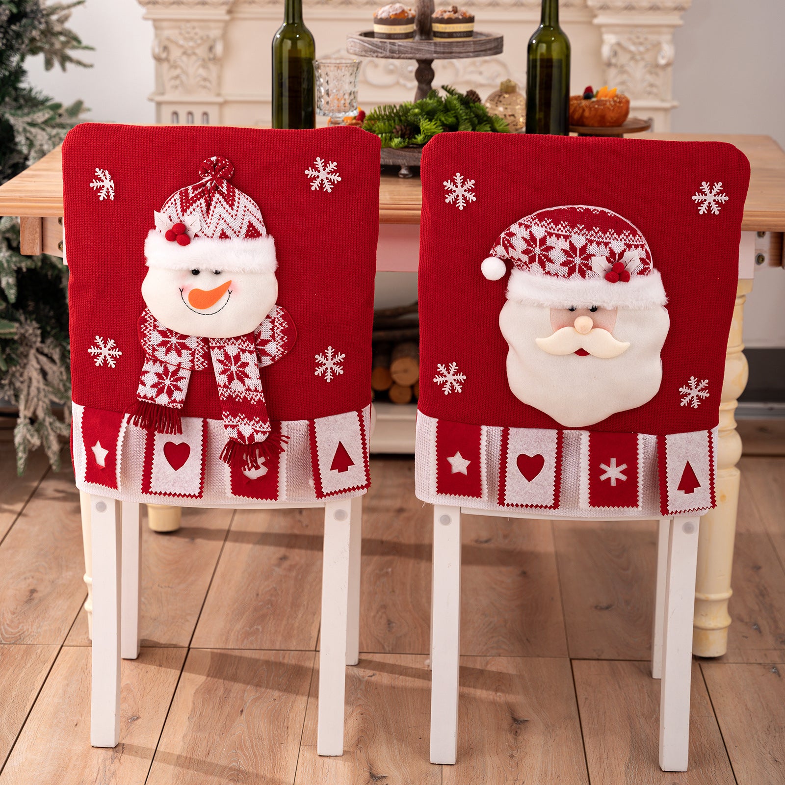 Christmas Fabric 3D Santa Claus Chair Cover with Head