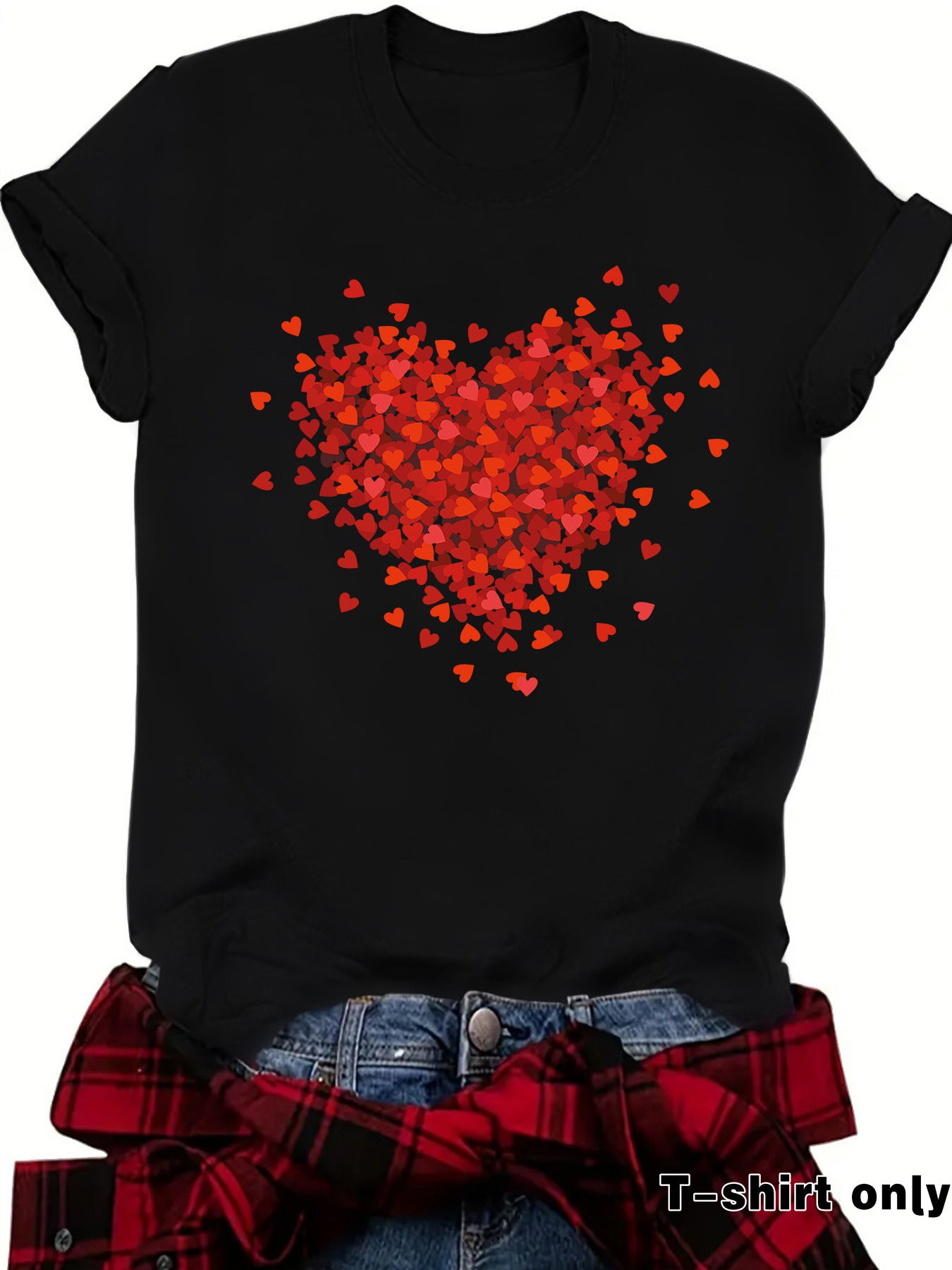 Women’s New Love Printed Short Sleeves – Casual Crew Neck Heart Graphic T-Shirt