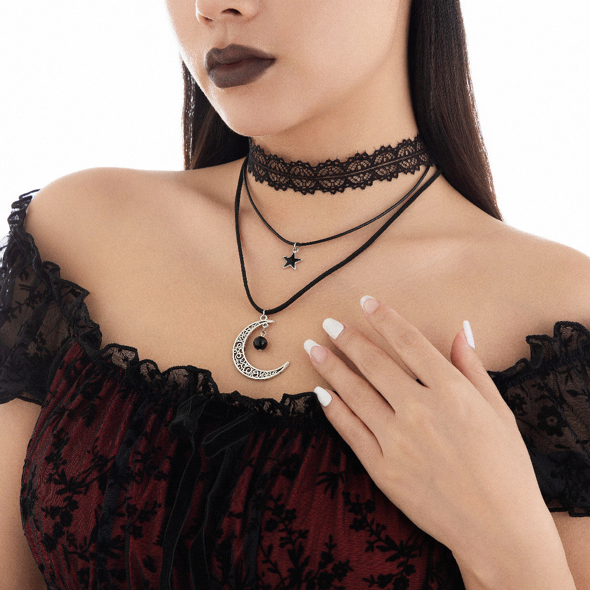 Gothic Vintage Celestial Lace Layered Choker Necklace from Mish Mash Market