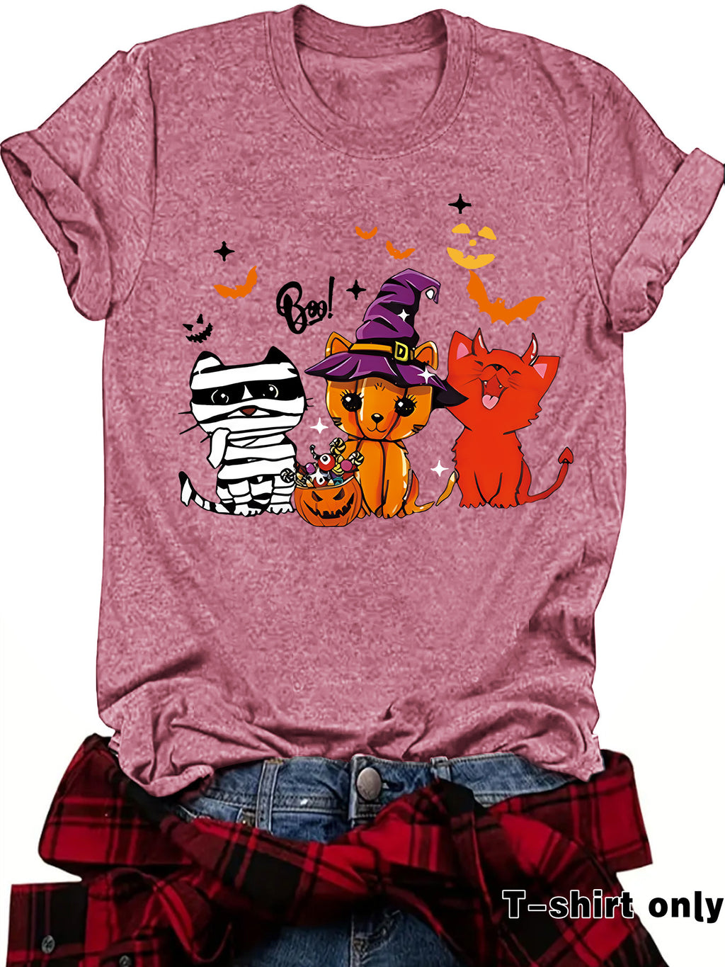 Three Halloween Cats Graphic Short Sleeve T-Shirt from Mish Mash Market