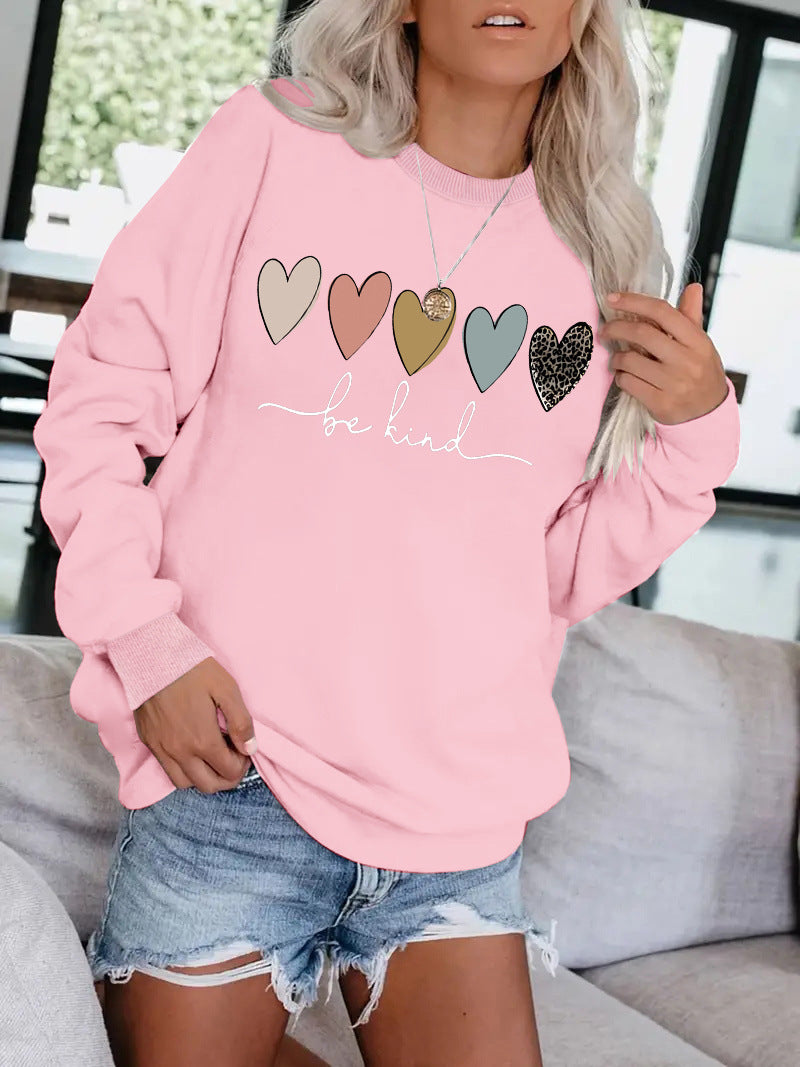 Be Kind Leopard Heart Graphic Sweatshirt - Women's Casual Black Pullover from Mish Mash Market
