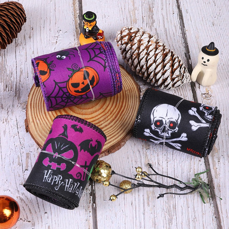 Halloween Decorative Printed Ribbon – 2.5 in x 5YD Spooky Pattern Craft Ribbon for DIY & Party Decor from Mish Mash Market