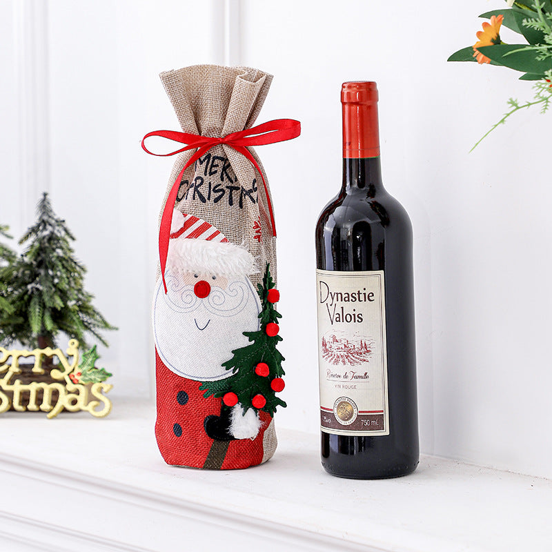 Linen Christmas Wine Bottle Covers