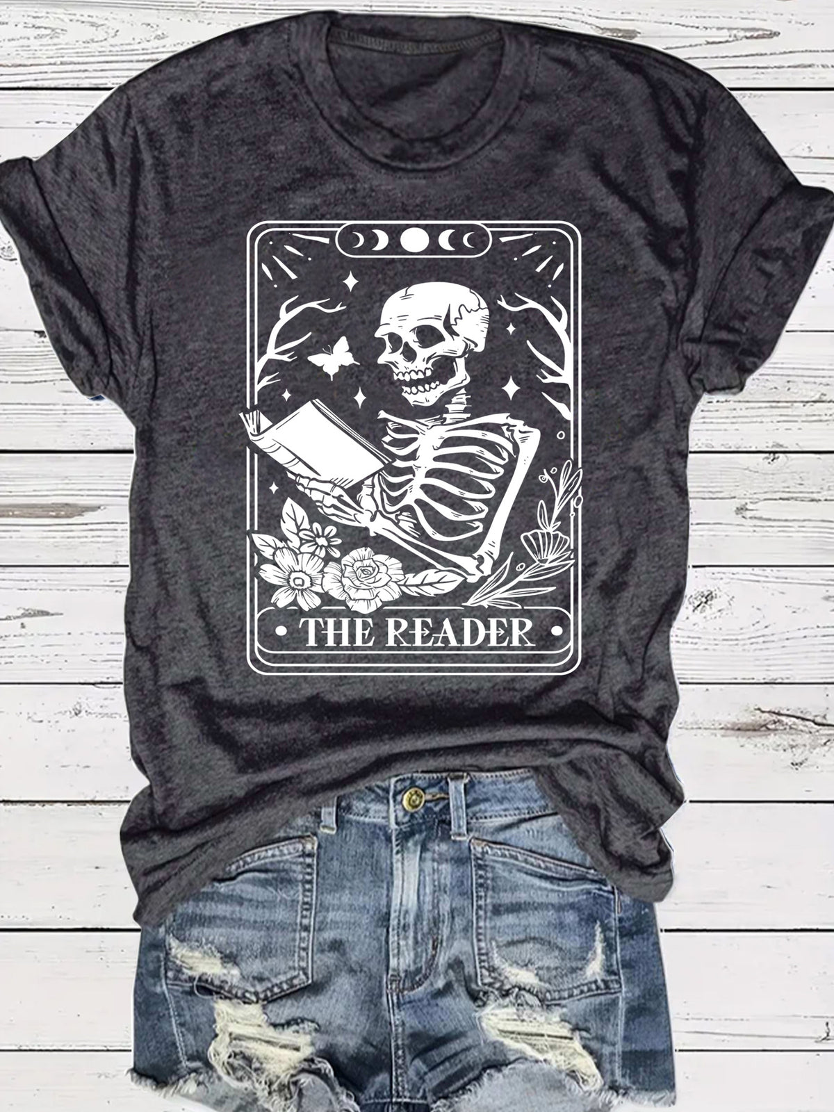 The Reader Halloween Floral Skeleton Graphic T-Shirt from Mish Mash Market
