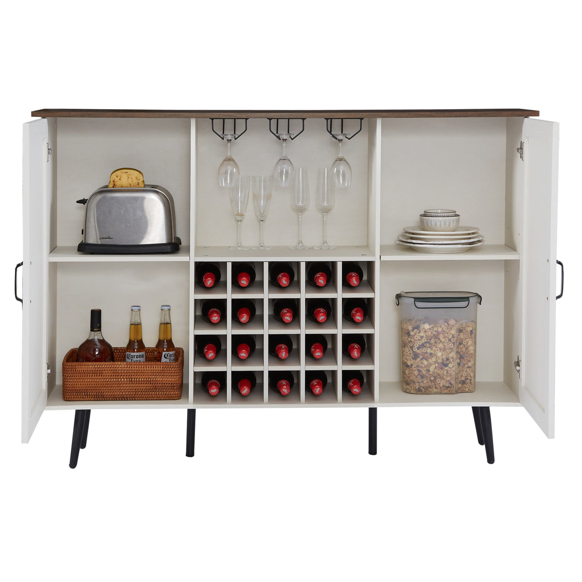 White Faux Rattan Barn Door Wine Cabinet from Mish Mash Market