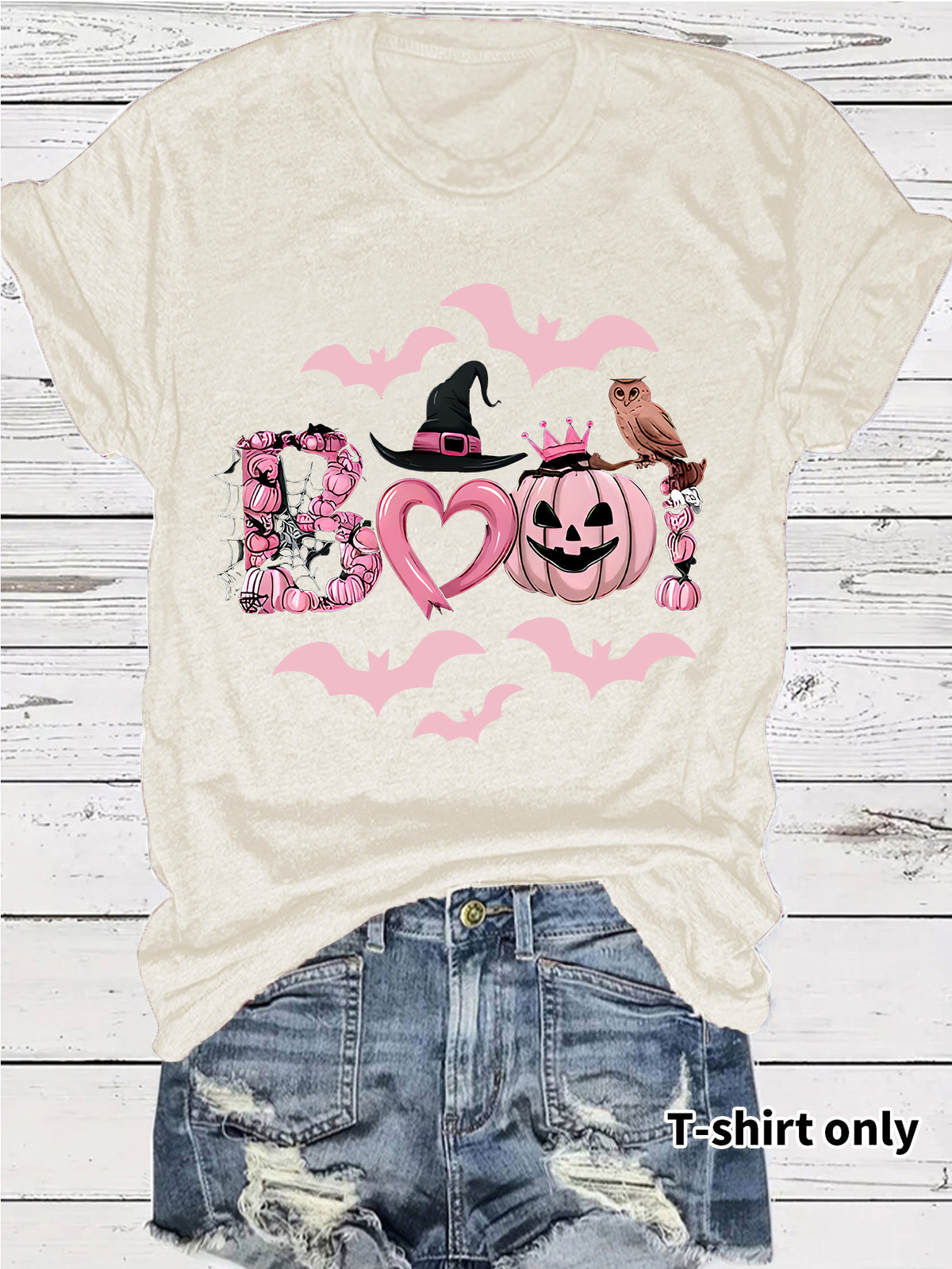 Women's Halloween Boo Graphic Print Short Sleeve T-Shirt from Mish Mash Market