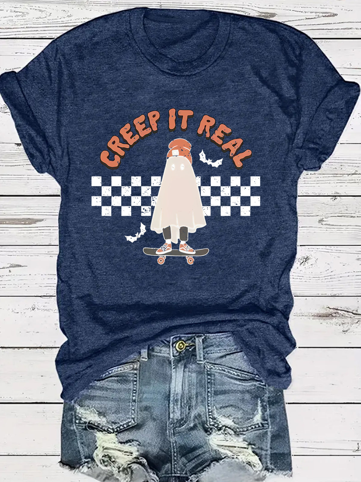 Creep It Real Halloween Ghost Graphic Short Sleeve T-Shirt from Mish Mash Market