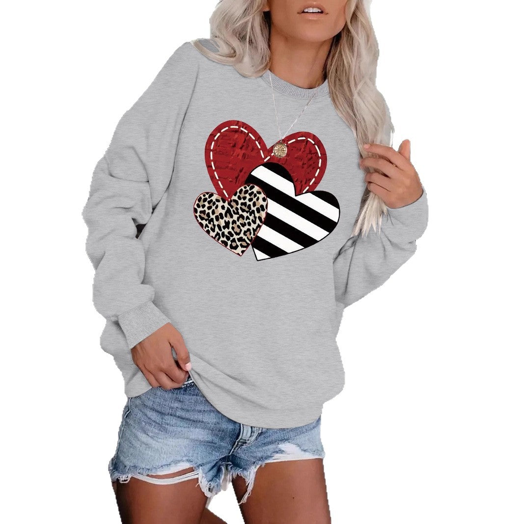 Leopard Heart Graphic Hoodie – Women's Grey Love Print Sweatshirt from Mish Mash Market