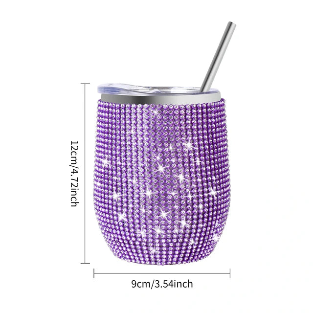 Luxury 12oz Diamond Rhinestone Wine Tumbler – Insulated Stainless Steel from Mish Mash Market