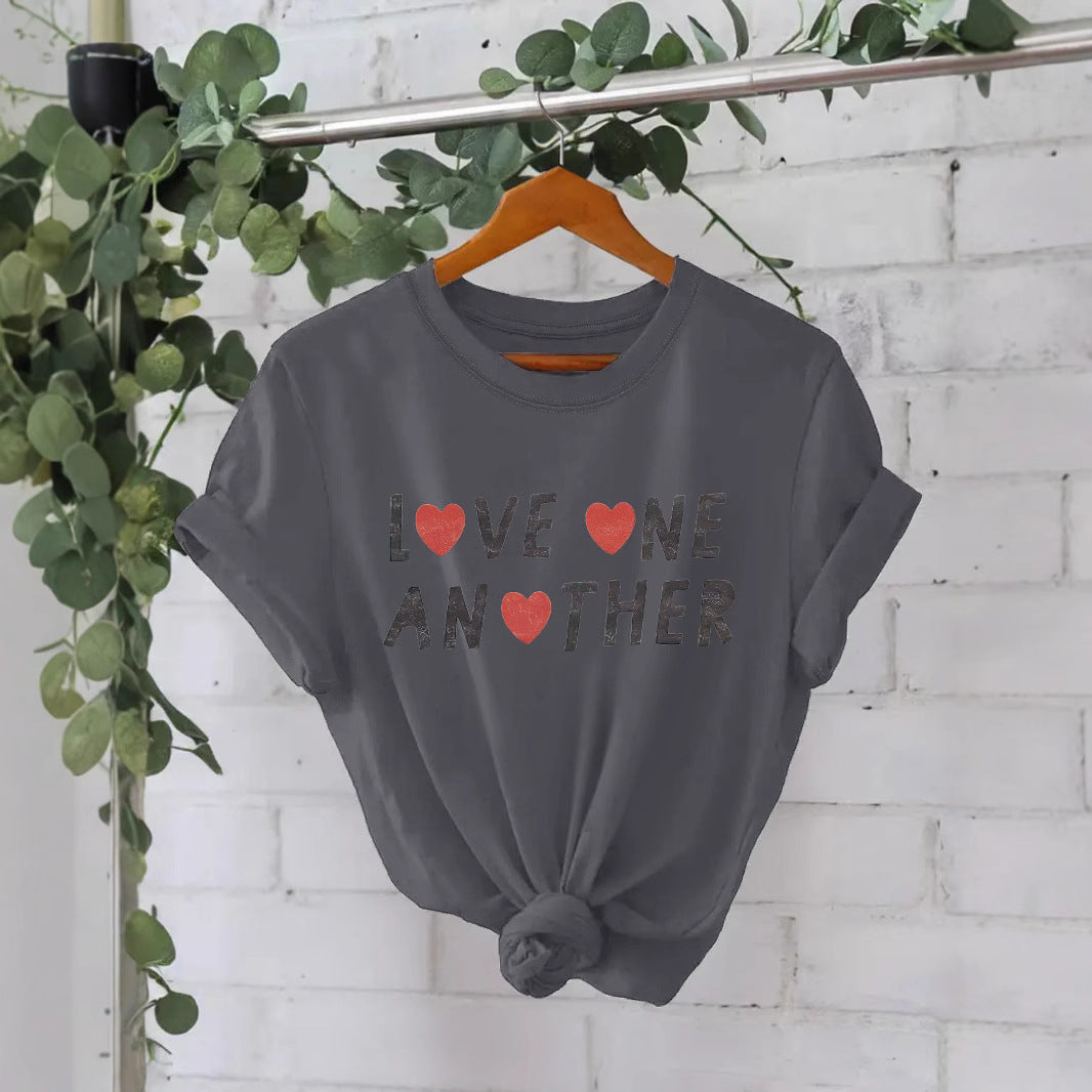 Women’s Love One Another Short Sleeve T-Shirt – Casual Crew Neck Graphic Pullover Top