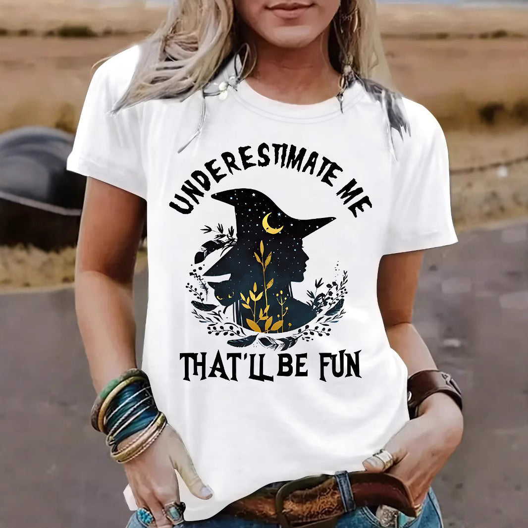 Women's Halloween Witch Graphic T-Shirt - Short Sleeve Crew Neck Top from Mish Mash Market