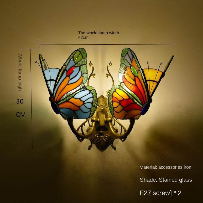 Tiffany Style Stained Glass Butterfly Wall Sconce – Colorful Vintage Accent Lighting