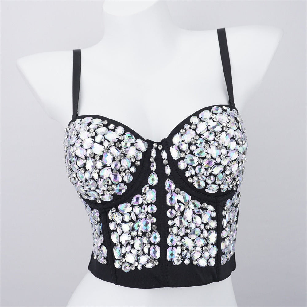 Rhinestone Embellished Bustier Top - Sparkly Carnival & Festival Bralette