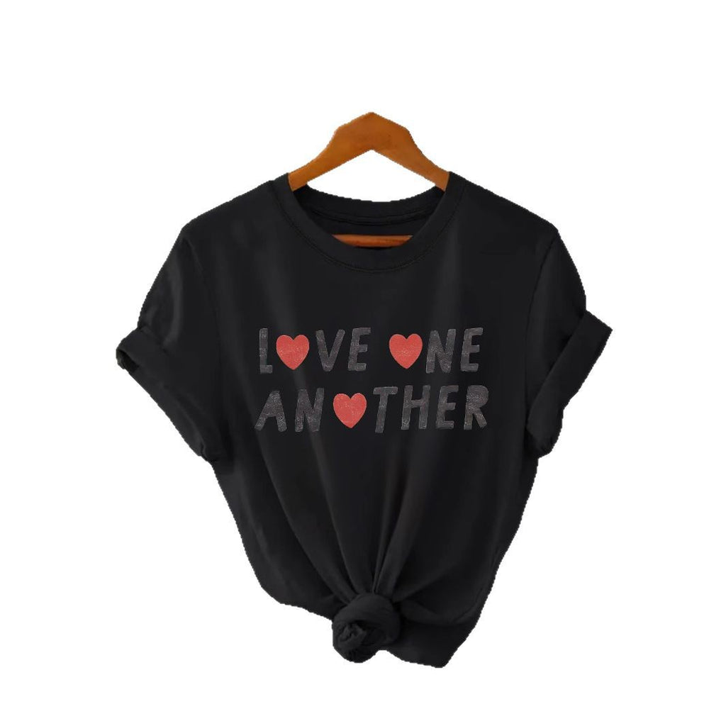 Women’s Love One Another Short Sleeve T-Shirt – Casual Crew Neck Graphic Pullover Top from Mish Mash Market