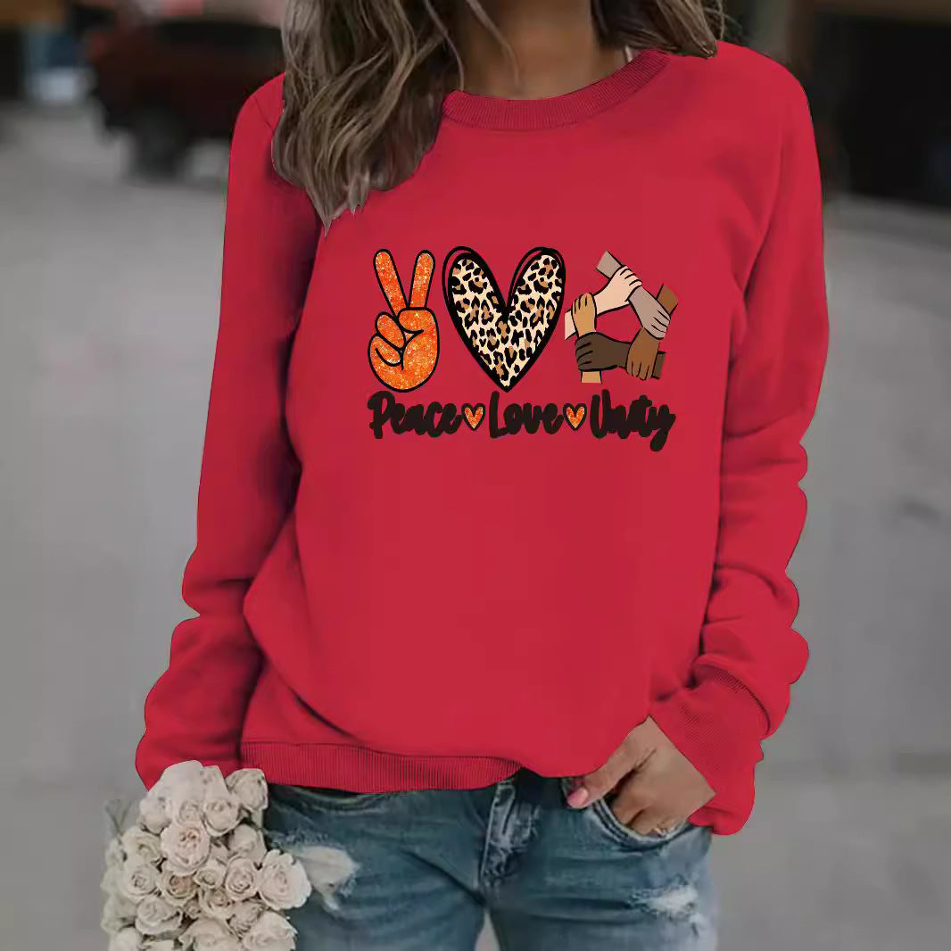 Women’s Peace Love Unity Printed Pullover – Casual Long Sleeve Crew Neck Graphic Sweatshirt