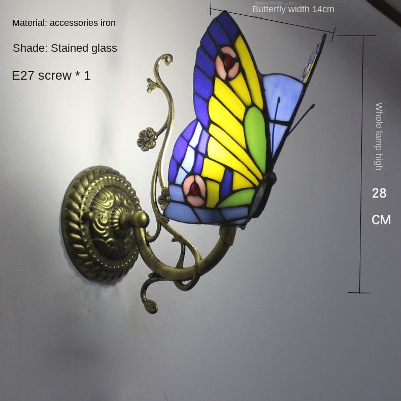 Tiffany Style Stained Glass Butterfly Wall Sconce – Colorful Vintage Accent Lighting