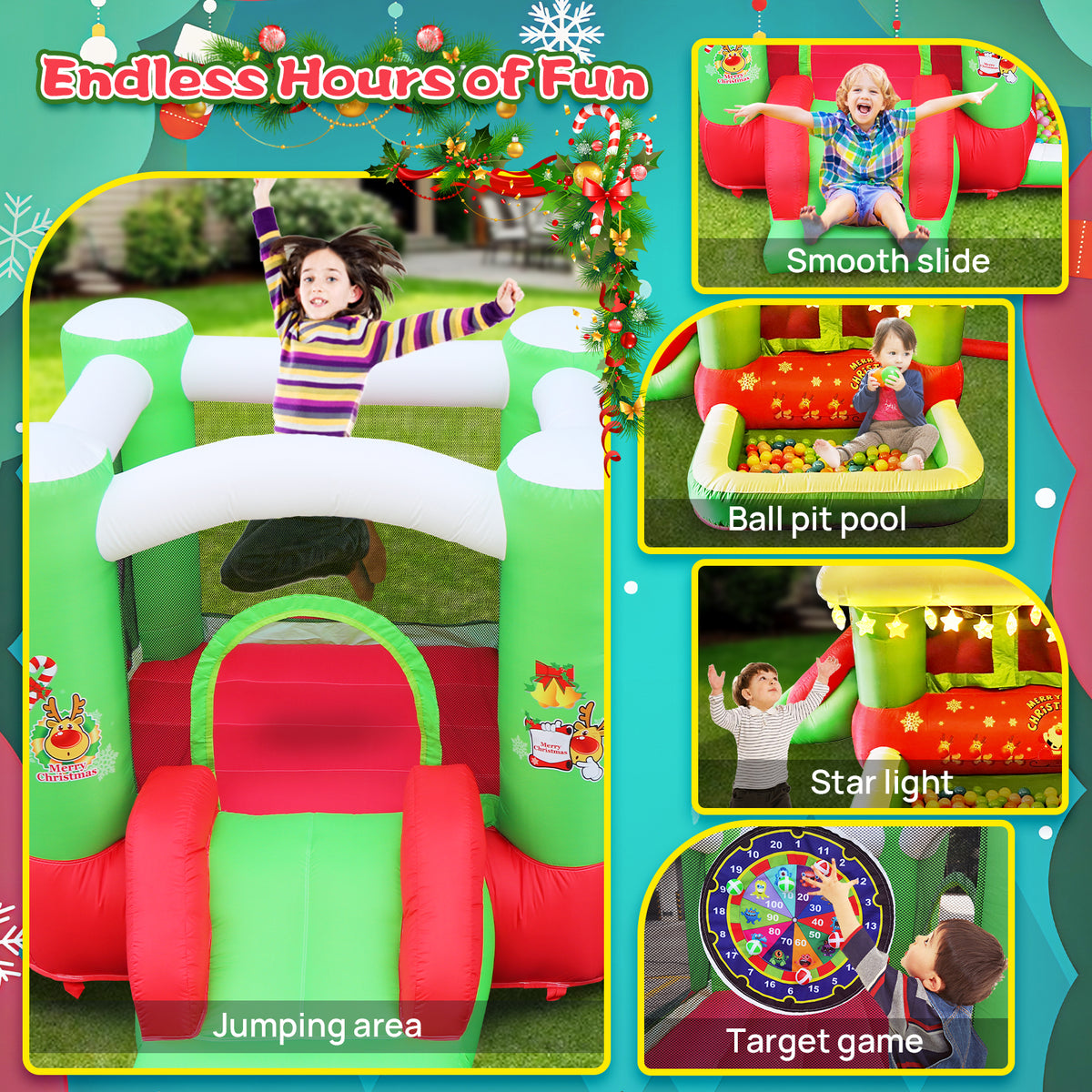 Christmas Inflatable Bounce House with Slide & Blower
