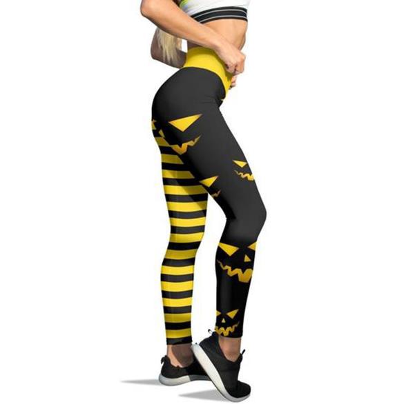 Women's Halloween Pumpkin Face Striped Leggings from Mish Mash Market
