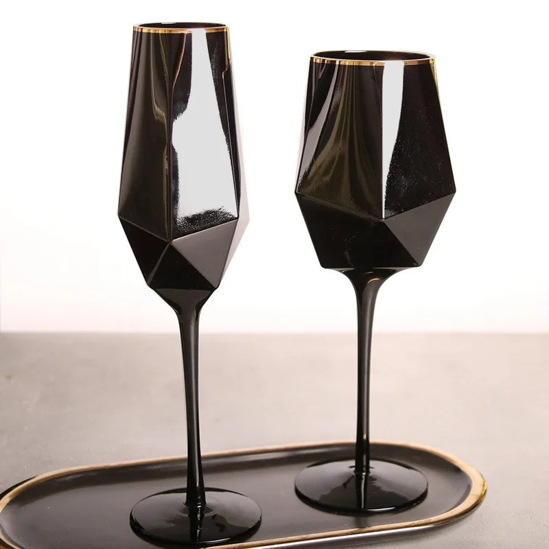 Black & Gold Crystal Red Wine Goblets - Luxury Stemware from Mish Mash Market