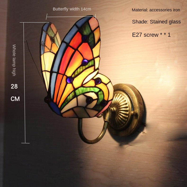 Tiffany Style Stained Glass Butterfly Wall Sconce – Colorful Vintage Accent Lighting