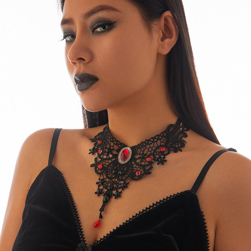 Gothic Victorian Lace Choker Necklace – Geometric Halloween Collarbone Chain from Mish Mash Market