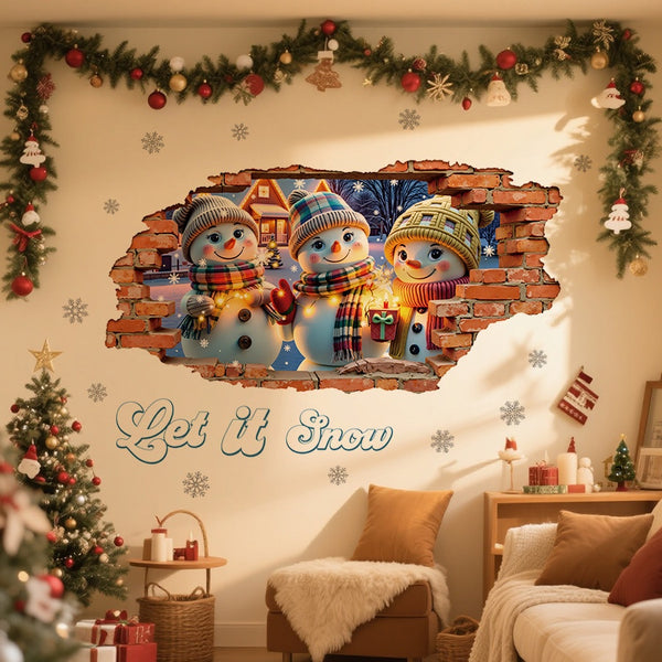 3D Wall-Breaking Snowman Christmas Wall Decal from Mish Mash Market