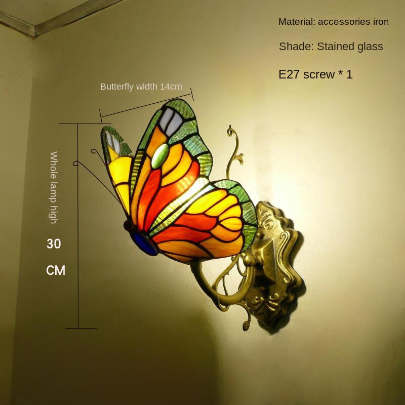 Tiffany Style Stained Glass Butterfly Wall Sconce – Colorful Vintage Accent Lighting
