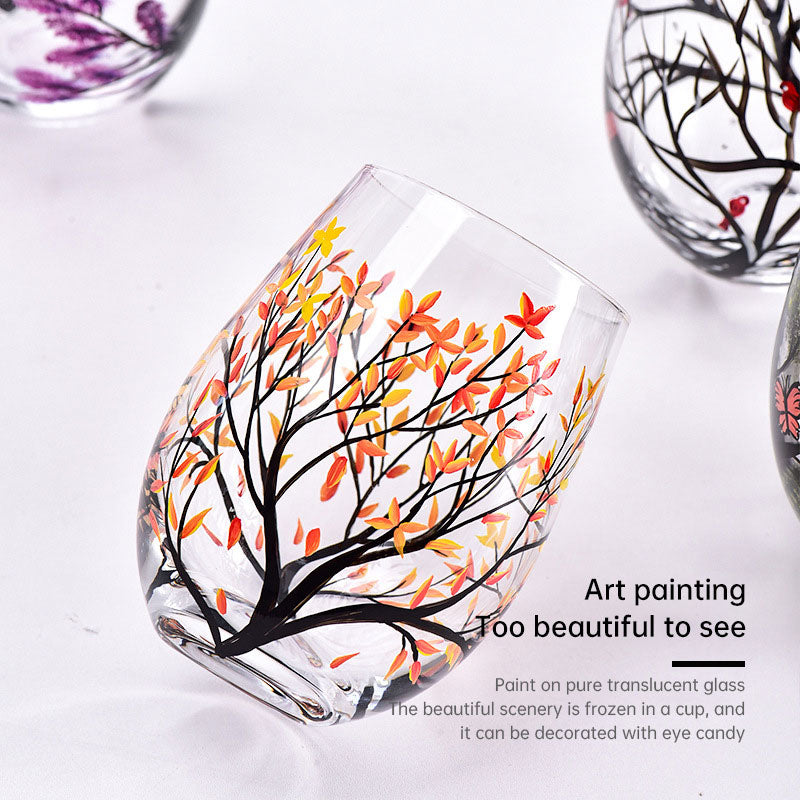 Four Seasons Hand-Painted Crystal Wine Glass