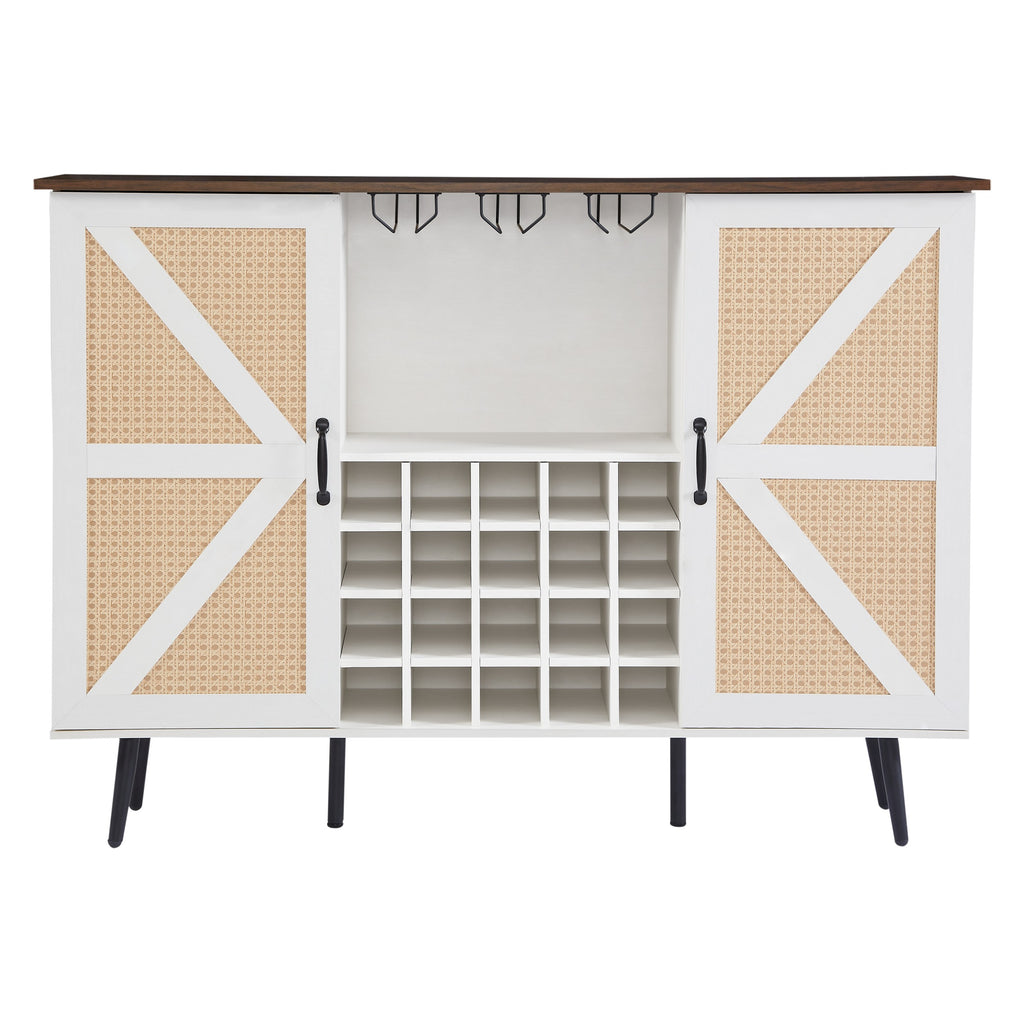 White Faux Rattan Barn Door Wine Cabinet from Mish Mash Market