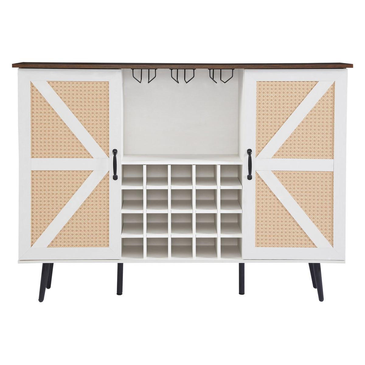 White Faux Rattan Barn Door Wine Cabinet from Mish Mash Market