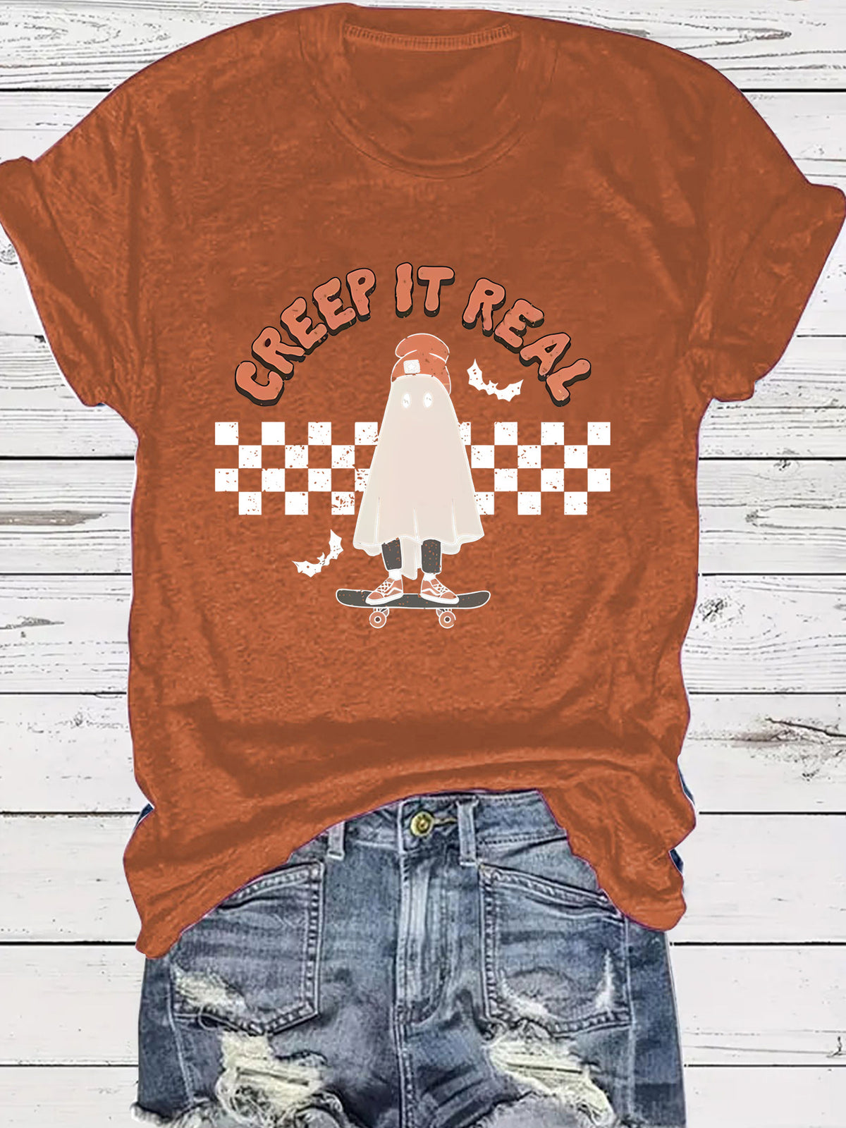 Creep It Real Halloween Ghost Graphic Short Sleeve T-Shirt from Mish Mash Market