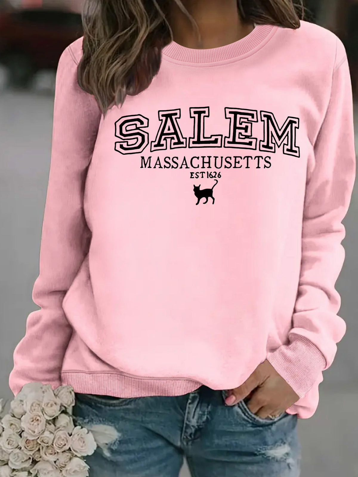 Salem Massachusetts Black Cat Vintage Graphic Sweatshirt from Mish Mash Market