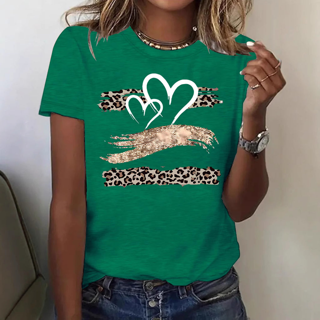 Leopard Heart Graphic Tee – Women's Casual Short Sleeve Love T-Shirt from Mish Mash Market