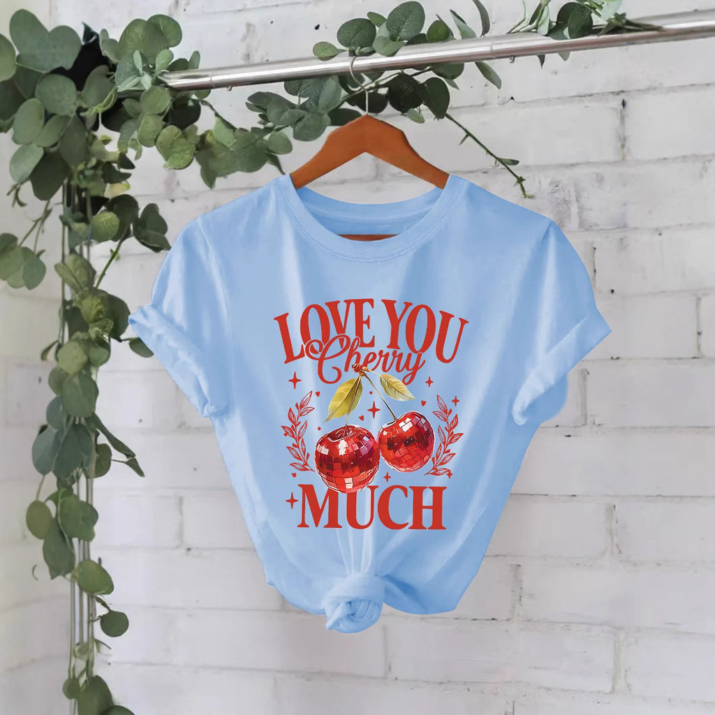 Women’s Cherry Graphic T-Shirt – Love You Cherry Much Short Sleeve Crew Neck Tee from Mish Mash Market
