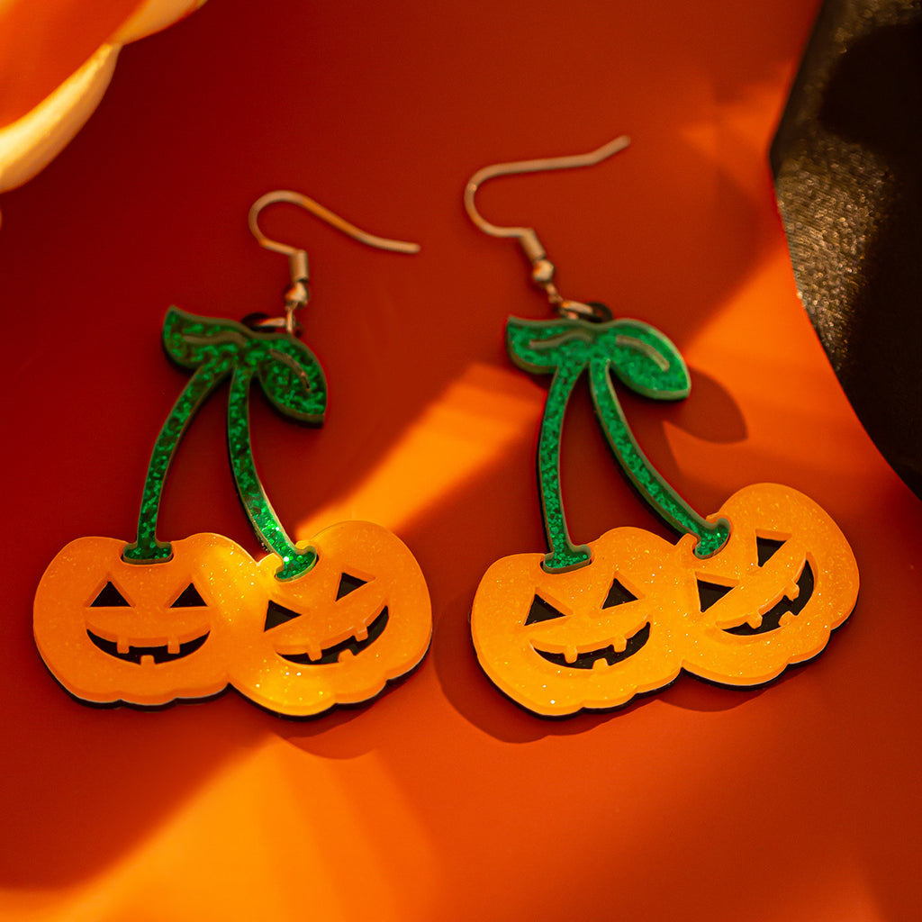 Halloween Pumpkin Cherry Acrylic Drop Earrings from Mish Mash Market